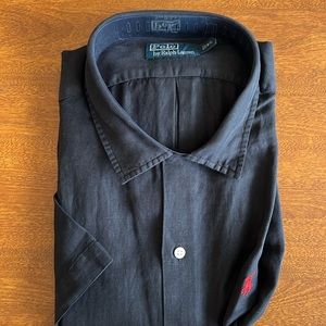 Ralph Lauren Blake 64% Linen, 36% silk short sleeve button down, Size XL